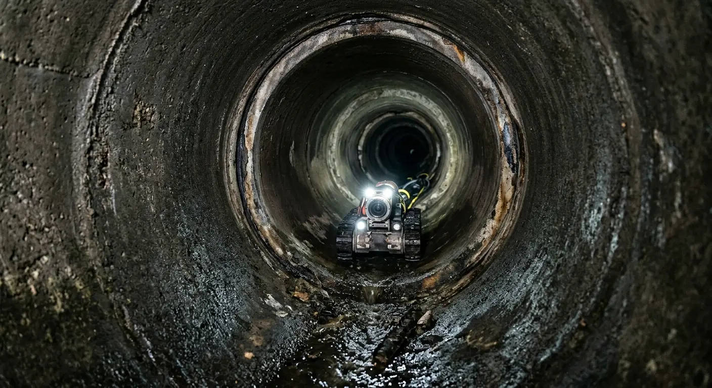 Robotic sewer camera inspecting pipe interior for Drain Snake Service in Evansville